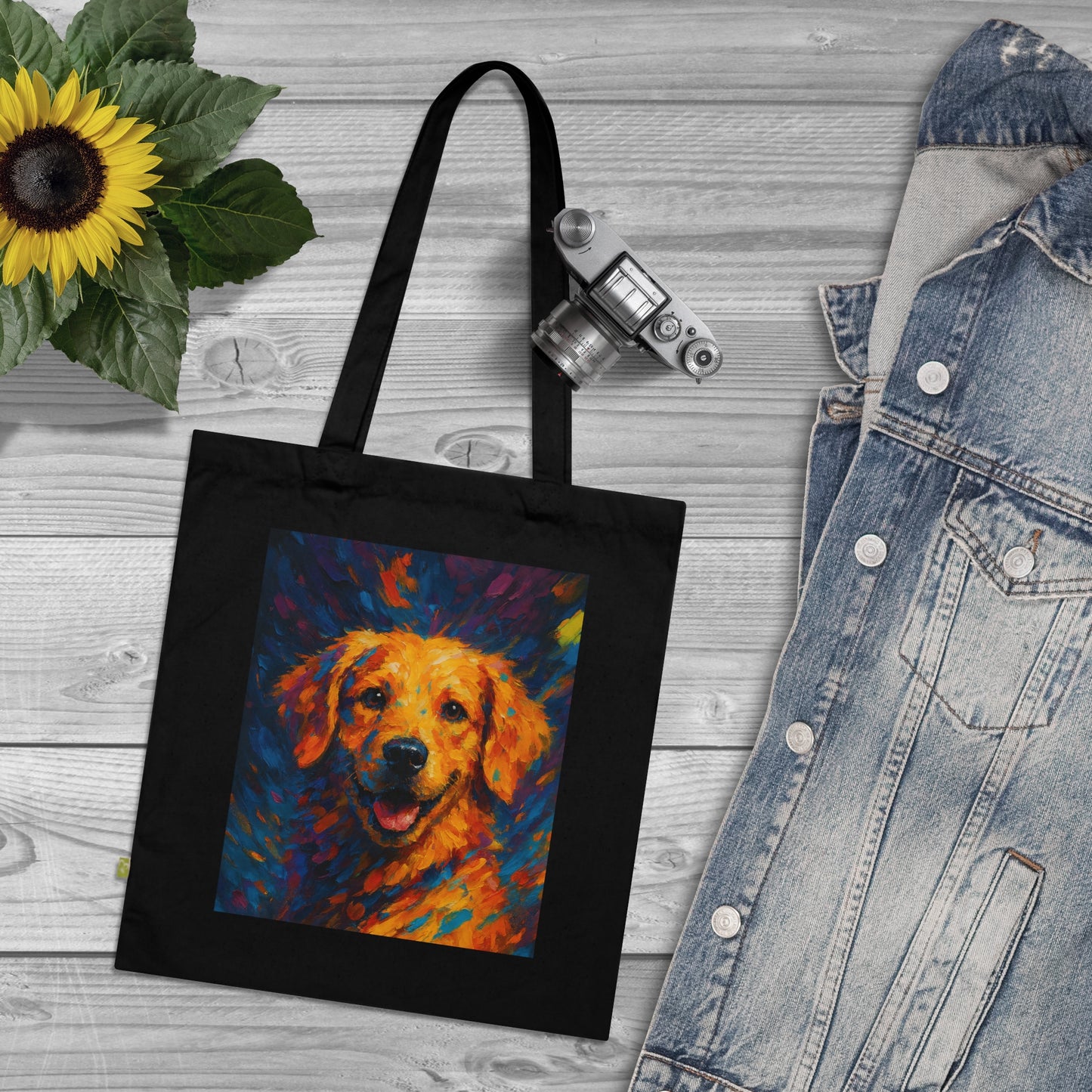Vibrant Dog Portrait Organic Cotton Tote Bag, Reusable Shopping Bag, Eco-Friendly Pet Lover Gift, Cute Dog Art, Animal Lover Accessory