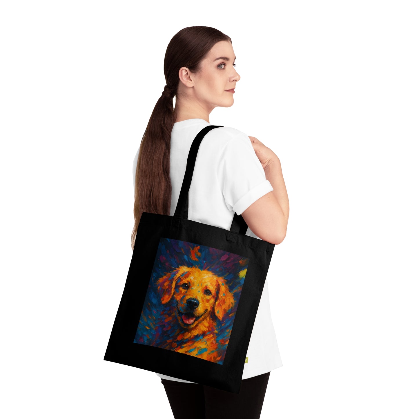 Vibrant Dog Portrait Organic Cotton Tote Bag, Reusable Shopping Bag, Eco-Friendly Pet Lover Gift, Cute Dog Art, Animal Lover Accessory