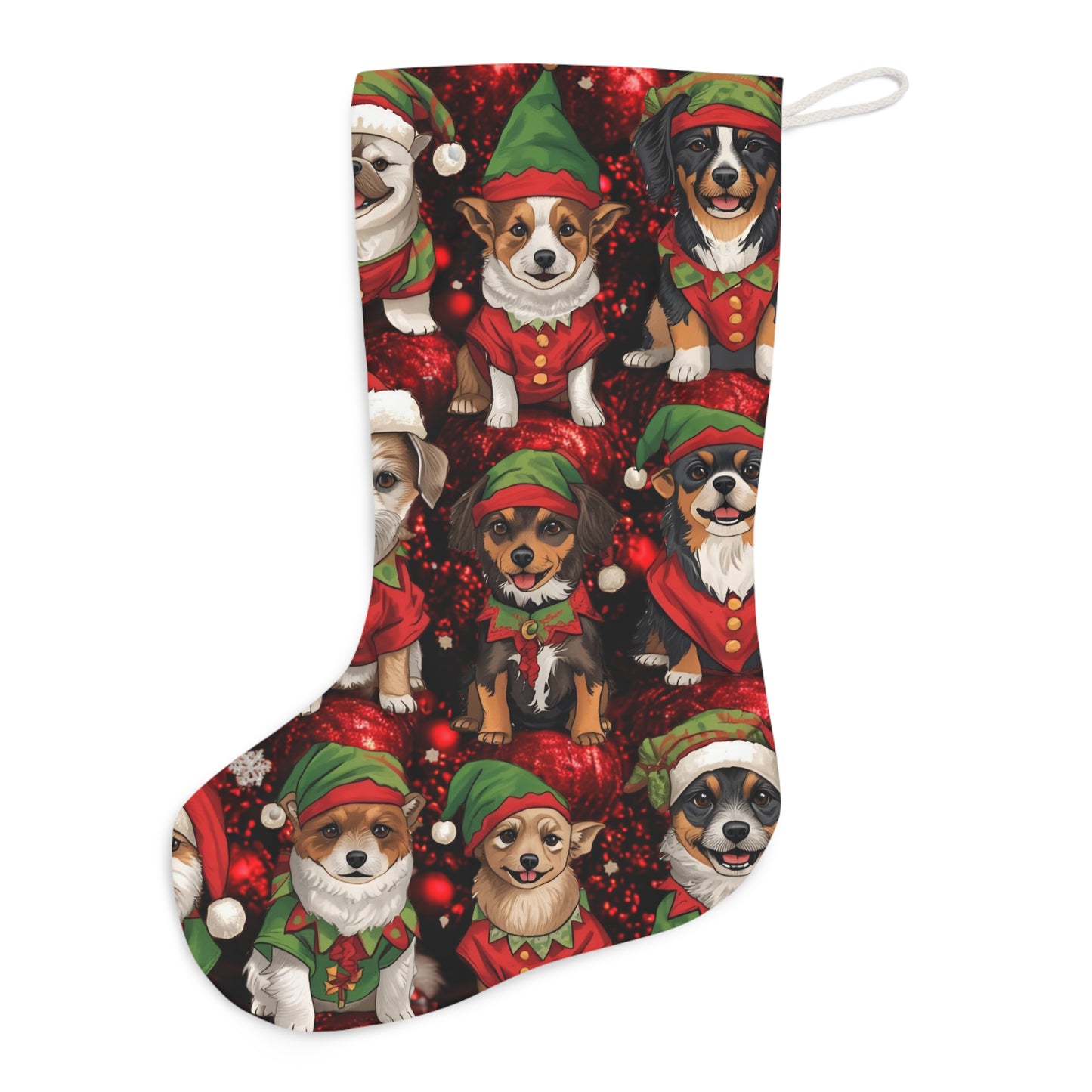 Santa Stocking with Cute Dogs as Santa's Elves
