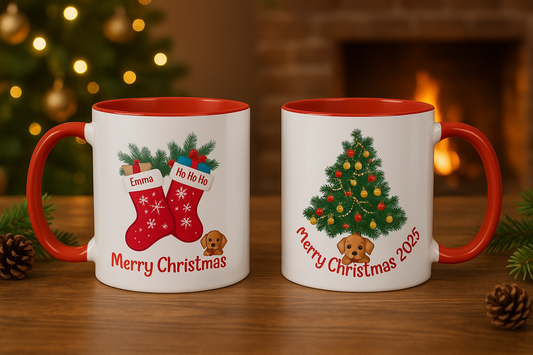Festive Christmas Coffee Mug, that CAN BE PERSONALISED Merry Christmas 2025 Gift, Holiday Drinkware, Dog Lover Mug, Winter Celebration Cup